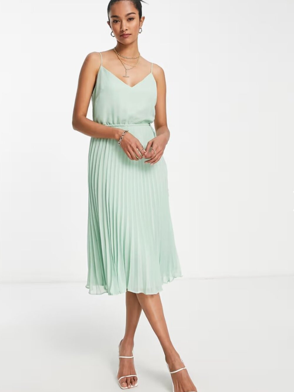ASOS Mint Green Pleated Cami Midi Dress
